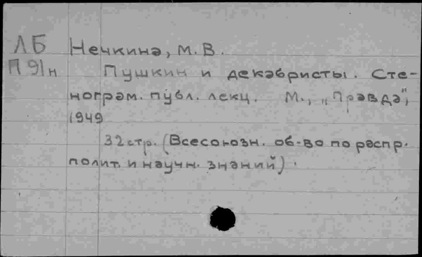 ﻿Л Б н ечкичэ > м. В .
V н П у tu к лн и дс v^aC>pvtc.Ttoi . Оте-ногрэм. публ. лекц.	н П^эе»р^э";
(349
3^.ьТ;э. Всесоьоън. oé-ç>o порэспр« ПОЛИТ. И НЭ^ЧН' ЪН'ЭН’ЛиП •